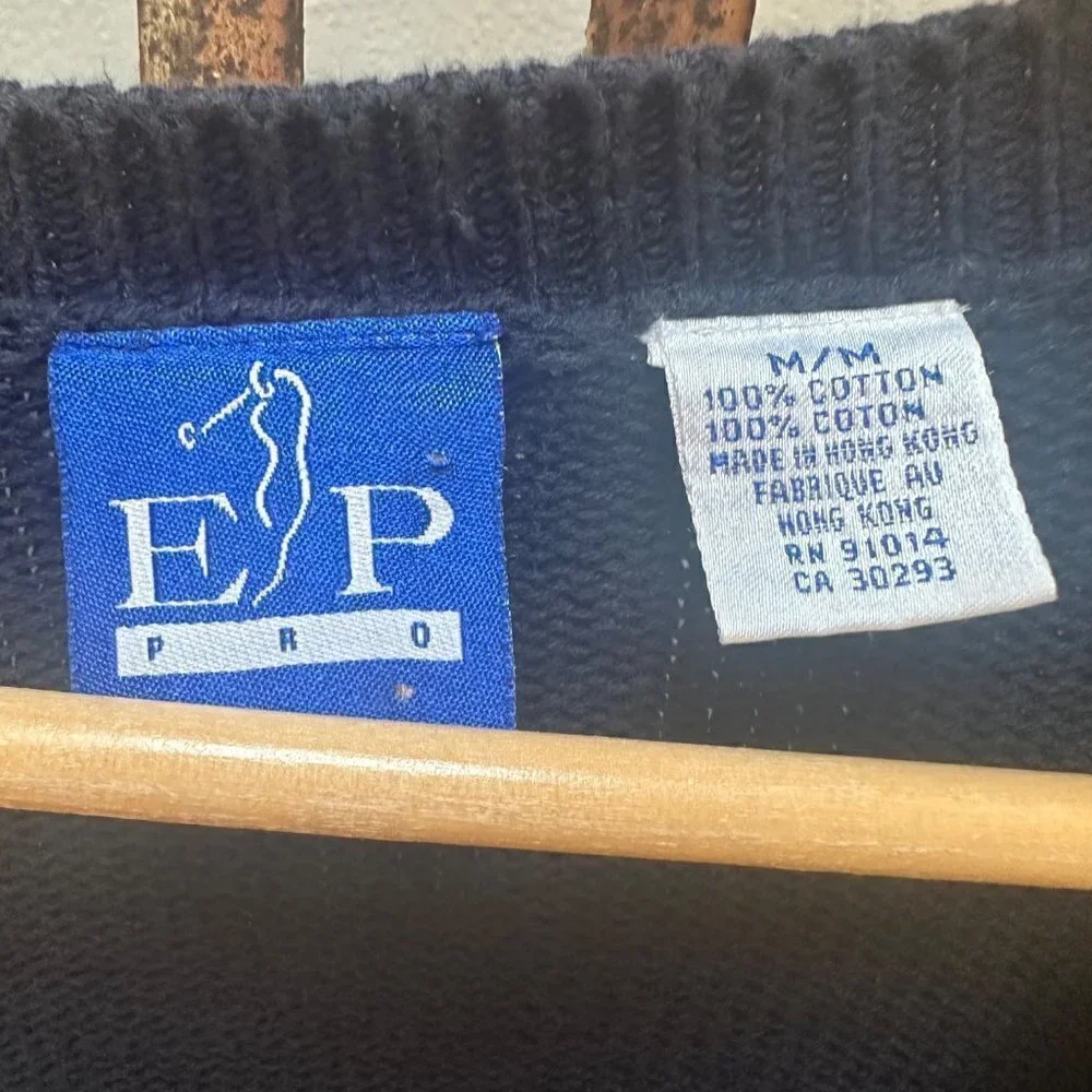 Vintage Pro Golf‎ Cardigan Sweater Blue Chunky Knit Embroidered Cottagecore M - Picture 6 of 6